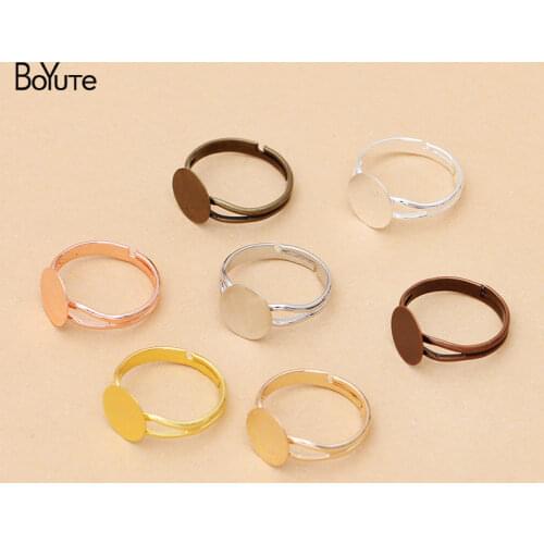 BoYuTe (40 Pieces/Lot) Metal Brass Adjustable Ring Base with 6MM 8MM 10MM 12MM Flat Blank Pad Diy Handmade Jewelry Accessories