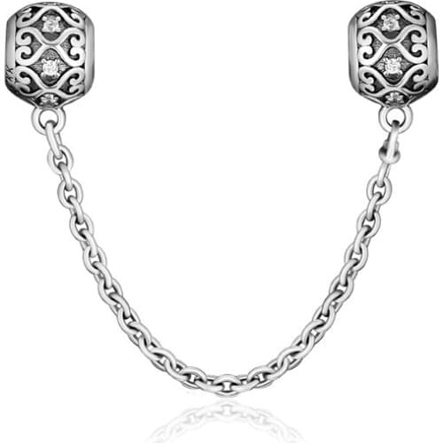 Fandola CKK 925 Sterling Silver Enchanted Heart Safety Chain Fits Pandora Bracelet Charms for Jewelry Making Gift for Women Mom