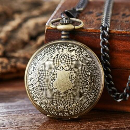 Royal Gold Shield Crown Pattern Quartz Pocket Watch Top Luxury Necklace Pendant Chain Steampunk Clock Collectibles Jewelry Gifts