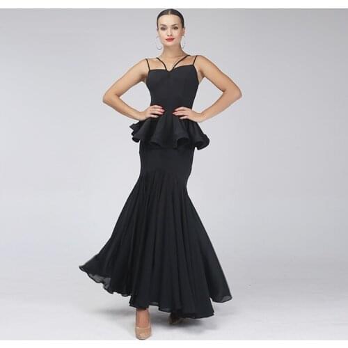 Black modern dance dress standard ballroom dress dance wear ballroom dance competition dresses fringe waltz dress flamenco