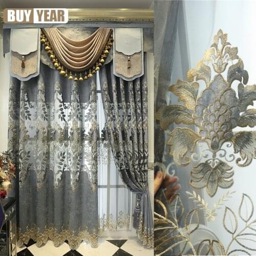 European-Style Gray Luxury and Elegant Decoration Curtains High Quality Voile Curtains for Living Room Bedroom