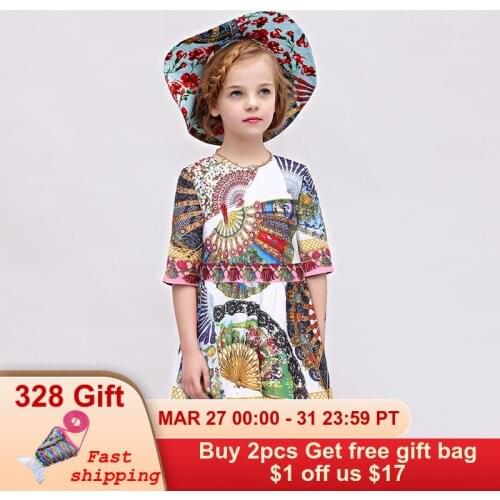Children Autumn Dresses 2020 New European And American Style Pattern Printed Kids Clothes Dress Design 4-14Y Girls Dress