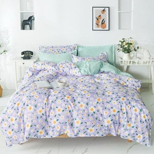 Daisy Flower Print Green Grid Bed Cover Set Kid Duvet Cover Adult Child Bed Sheets And Pillowcases Comforter Bedding Set 61066