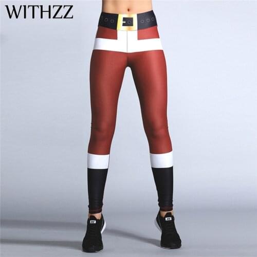 WITHZZ Elastic Santa Print Leggings Women Leggins Fitness Legins Workout Jeggings Sporting Athleisure Active Wear Sportleggings
