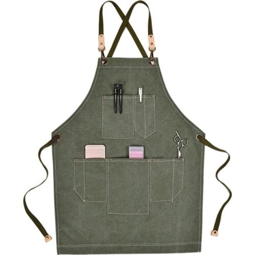 Chef Apron Cotton Canvas Cross Back Adjustable Apron with Pockets for Women and Men, Kitchen Cooking Baking Bib Apron, A K0AB