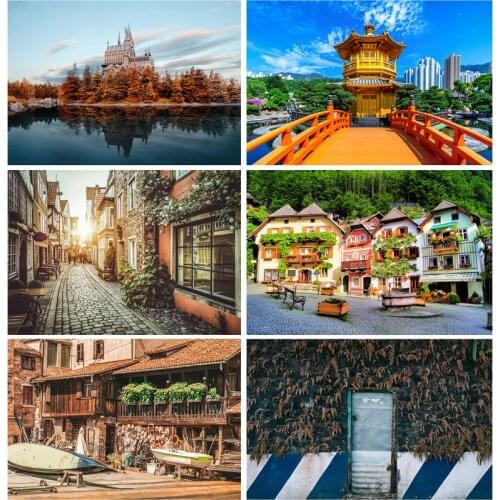 Retro Europe City Scenery Photography Backgrounds Spring Landscape Wedding Baby Portrait Backdrops For Photo Studio 21803OUZ-03