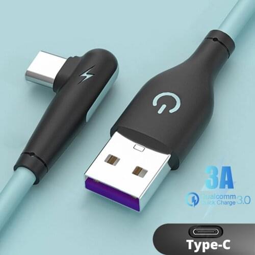 3A Elbow Liquid Silicone Charge Cable Mobile Phone USB Type-C Fast Charging Data Cord For Xiaomi 11 Huawei P40 Samsung USBC Wire