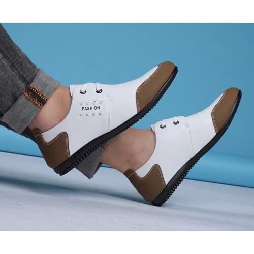 BIMUDUIYU High Quality Men Shoes Cowhide Casual Shoes Fashion Leather Shoes Soft Mens Flat White Shoes Handmade Chaussure Homme