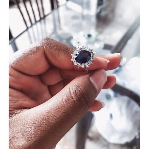 Princess Diana ring finger Real 100% 925 Sterling Silver Blue green Natural Sapphire gemstone Rings For Women Wedding jewelry