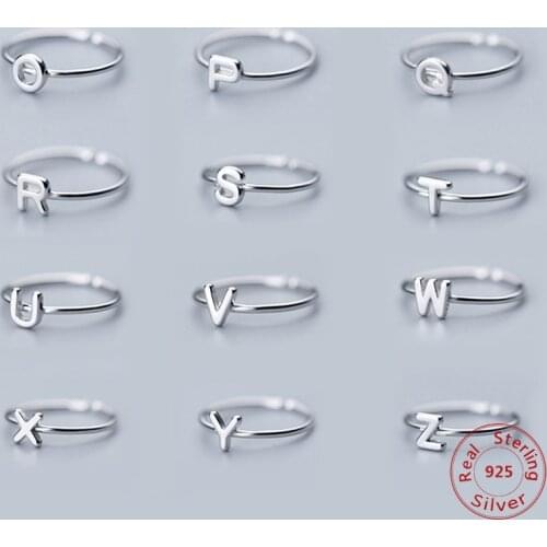 Fashion Custom Personalized 925 Sterling Silver Alphabet Ring A-Z 26 Initial Letter Name Rings for Women men Charm Jewelry