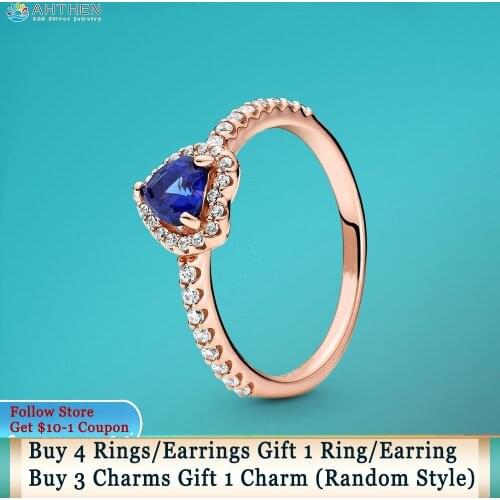 Ahthen 925 Sterling Silver Ring Sparkling Blue Elevated Heart Ring Women Rings Ngagement Rings Women Jewelry Making Girl Gift