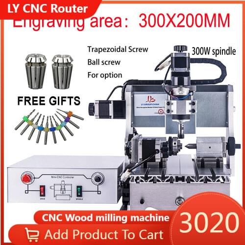 LY CNC Router 3020 Mach3 control 300w 3 4 Axis DIY Pcb Wood Engraving Milling Machine LPT port Trapezoidal Ball Screw