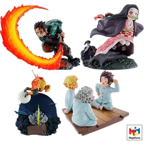 Megahouse Demon Slayer Scene Nai Box Kamado Nezuko Tanjirou Agatsuma Zenitsu PVC Action Figure Collection Scene statue Toys Kid