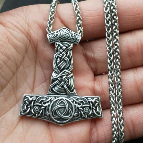 Odins Raven Slavic Kolovrat Viking Rune beads Necklace Mens Jewelery Thor Mjolnir Hammer Amulet Rune Knot Pendants Dropshipping