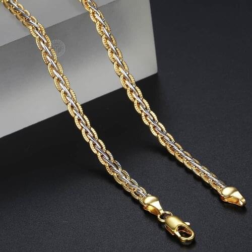 3/4/5mm Hammered Braided Wheat Link Chain for Unisex Women Men White Yellow Gold Filled Necklace Fashion Jewelry GN411