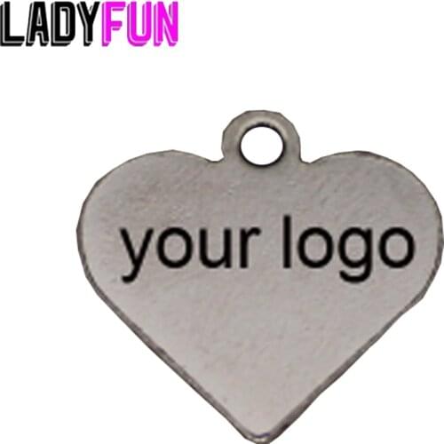 14*16mm Heart Tag Custom Stainless Steel Charm 50pcs/lot
