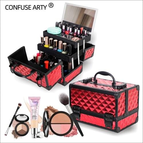 Professional cosmetic case hand-held mirror two-layer aluminum suitcase insert storage nail box tattoo bag make up case