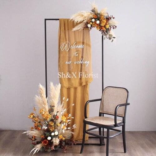 Retro Artificial Floral Rose Dried Plants Pampas Grass Fan Leaf Wedding Arch Decor Flower Arrangement Party Window Photo Props