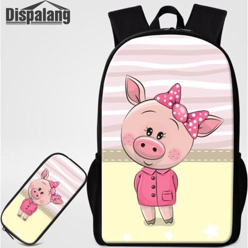 Cartoon Pig Printing School Backpack With Pencil Case For Primary Student 2 PCS Bags Set Bookbag Pen Box For Girls Daily Bagpack