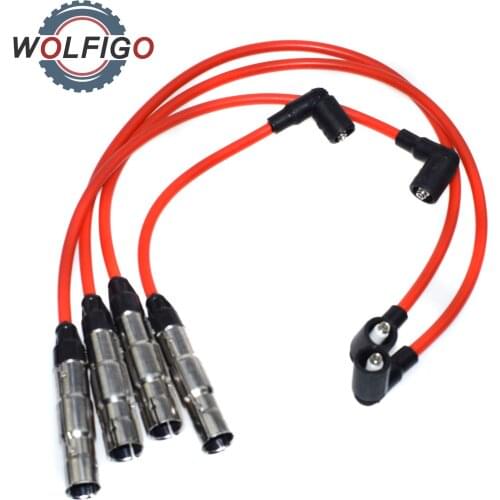 WOLFIGO 4 PCS 8MM Spark Plug Wire Set Fits For VW Beetle Golf GTI Jetta 2.0L 27588 57041 QW1402 VWC035 09487 6714125 1756203