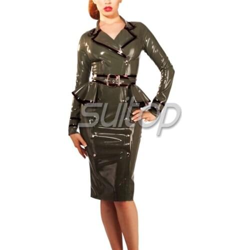 Women 's Latex Rubber Military uniforms Jacket and skirts cosplay Army costumes SUITOP