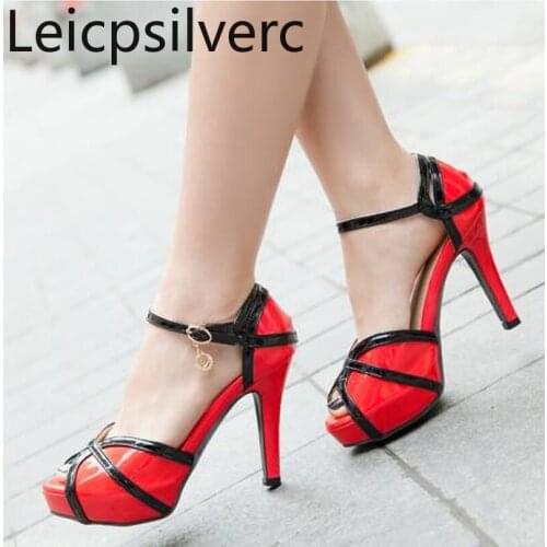 Womens Sandals summer fashion Fine heel Color matching Fish mouth Womens shoes Black red white plus size 33-43