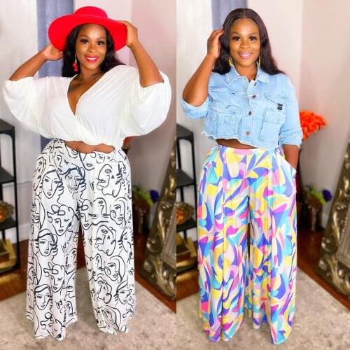 Plus Size Women Pants High Waist Wide Leg Boho Printed Leggings Femme Boho Chic Vintage Trousers Sweatpants Clothing 5XL 4XL