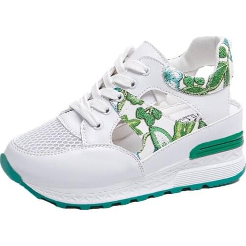 2021 Summer New Breathable Hollow Sandals Womens Mesh Sandals Slope Heel Flat Shoe fashion Height Increased Womens Shoes