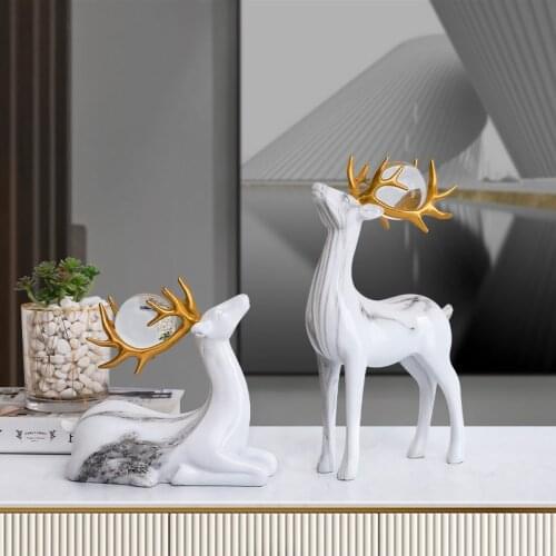Golden Luxury Nordic Home Crafts Creative Couple Deer Ornaments Living Room Wine Cabinet TV Cabinet Ornaments