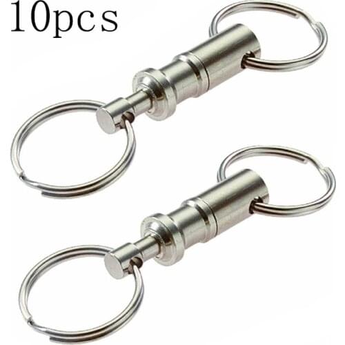 10Pcs 8cm Dual Detachable Key Ring Snap Lock Holder Steel Chrome Plated Pull-Apart KeyRing Quick Release Keychain