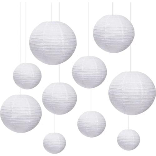 10PCS /Set White Round Paper Lanterns Lamp DIY Birthday Party Wedding Engagement Hanging Classical Crafts Home Decoration