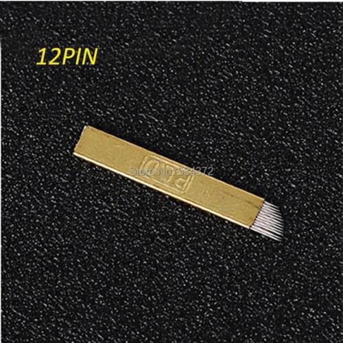 100pcs PCD 12 Pin Permanent Makeup Eyebrow Tatoo Blade Microblading Needles For 3D Embroidery Manual Tattoo Pen