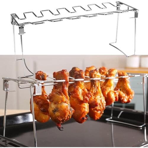 14 Slot Stainless Steel BBQ Rib Shelf Grill Barbecue Chicken Wing Leg Rack Barbecue Vertical Roaster Chicken Wing Leg Hold Shelf