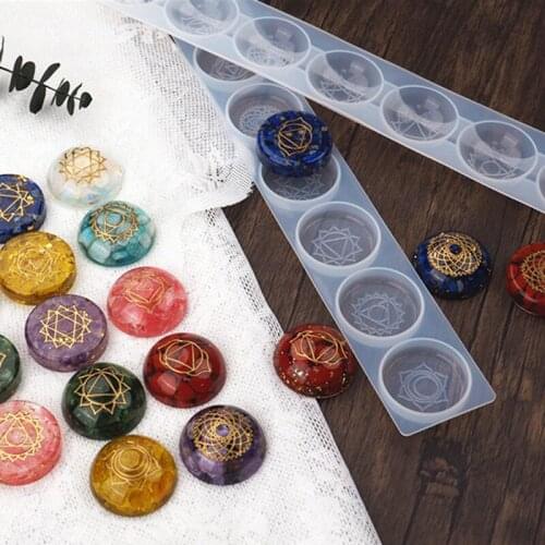 2PCS/SET Silicone Seven Chakras Semicircle Hemisphere Round UV Resin Mold DIY Handcraft Pendant Jewelry Accessories