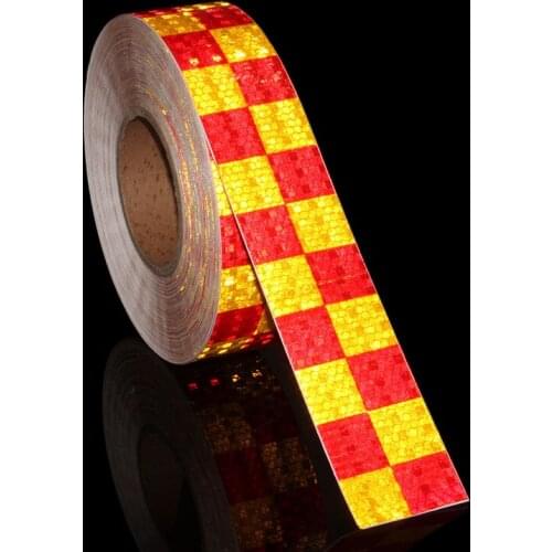 5cmx50m/roll Self Adhesive Warning Tape Yellow Black Checkered Safety Mark Reflective Tape Stickers Car-styling Reflective Films