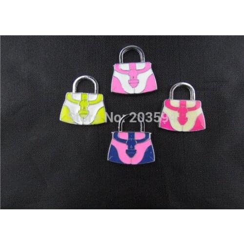 AE170 20pcs Mixed Silver Tone Enamel Bag Charms Pendants Floating Charms 25x22mm