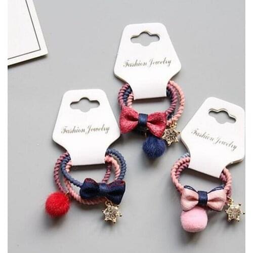 Handmade Girls Hair Accessories 3pcs/set 1.18" Bow Hair Rope Ties Rings Ball Crown Elastic Hair Bands Headband for Kids Toddlers