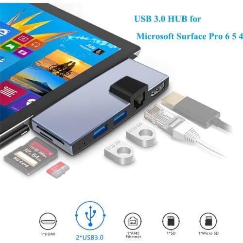 Microsoft Surface Pro 6 5 4 USB 3.0 Hub Multi usb Docking Station Card Readers/ 4K HDMI /RJ45 Converter USB Hub for Surface Pro