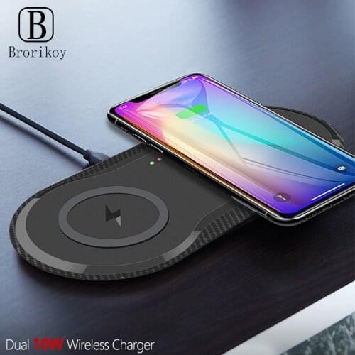 Dual Qi Wireless Chargers 10W Fast Charging Pad for iPhone 11 Xs XR Universal Wireless Charger Dock for Samsung S20 S10 Note 9 8