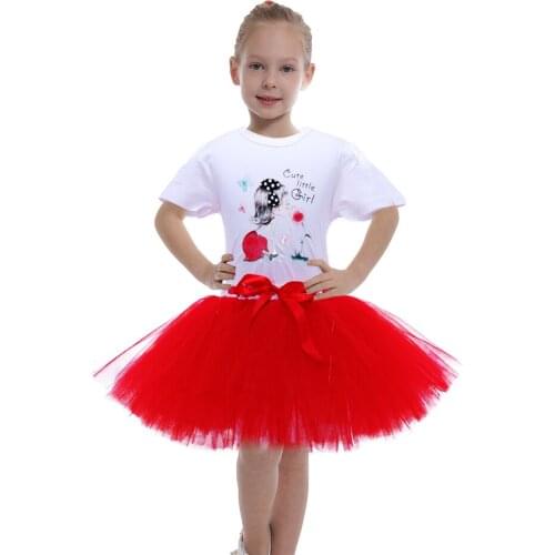2021 New Princess Tulle Tutu Skirt Baby Girl Clothes Set Kids Summer T-shirt and Tutu Skirt Red Girls Party Dance Tulle Skirts