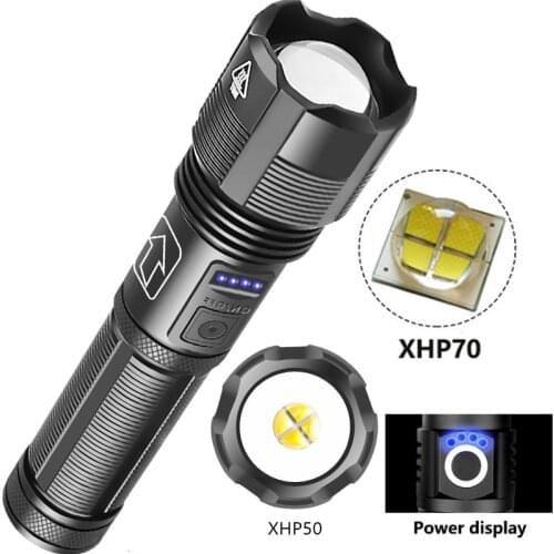 Drop Shipping XHP50/XHP70 Powerful Flashlight 5 Modes Zoom Power Display Led Torch USB Rechargeable Flashligh Camping Outdoor