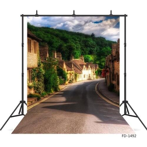 Photography Backgrounds for Photo Studio Retro Small Town Street Vinyl Cloth Portrait Photo Backdrops for Kids Baby Photobooth