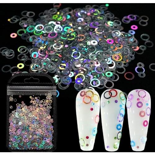 Holographic Ultrathin Sequins Nail Glitter Sparkly Silver Hollow Round Shape Flakes DIY Laser Paillette 3D Nail Art Decorations