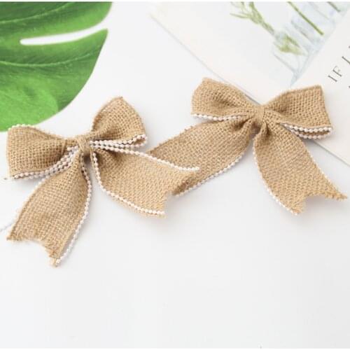 Natural Jute Burlap Hessian Bows Lace Ribbon For Wedding Party Deco Supplies Handmade Birthday Gift Box Packing Bow Knot