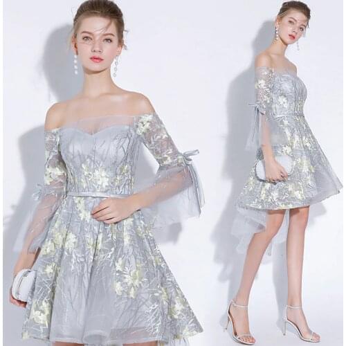 Embroidery tulle Cocktail Dresses Women ruffles sleeve prom dress for evening party 2019 homecoming dresses vestido de noiva