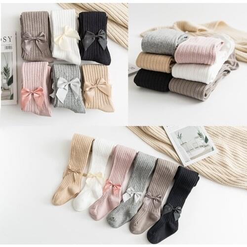 0-6 Yrs Children Spring Autumn Winter Bowknot Tights Cotton Baby Girls Pantyhose Kids Infant Knitted Collant Tights