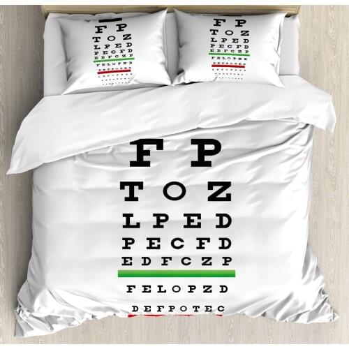 Eye Chart Duvet Cover Set Graph for The Measurement of Visual Acuity 3 Piece Bedding Set White Charcoal Grey