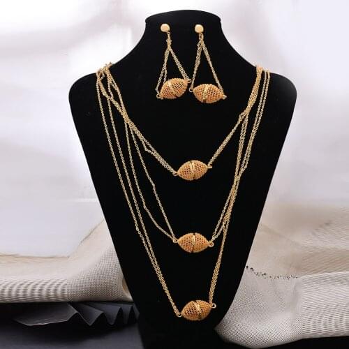 Jewelry set 24K Gold Color Jewelry Sets For Women Bridal Luxury Necklace Earrings set Indian African wedding Heart gifts