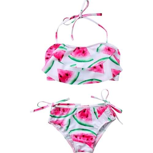 Summer Toddler Kids Girls Watermelon Print Swimwear Swimsuit Beachwear Children Two Pieces Halter Ruffle Bathing Suit
