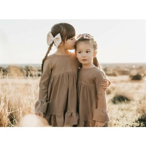 Cute Toddler Kid Baby Girl Long Sleeve Flower Trumpet Dress Princess Sisters Wedding Party Casual Dresses 0-3Y